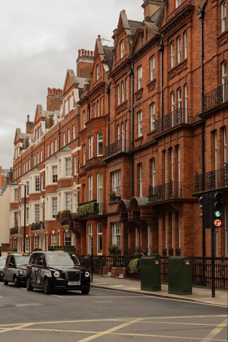 A red-brick mansion terrace in central London